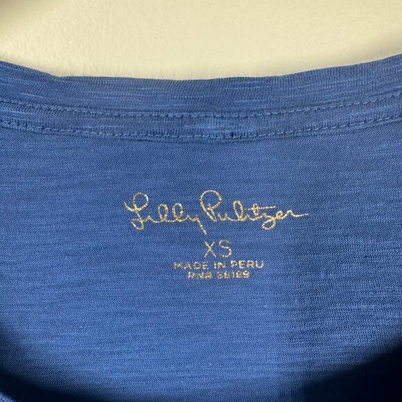 Lilly Pulitzer Top Women XS Blue TShirt 100% Pima Cotton Modest Minimal Spring - Picture 5 of 7